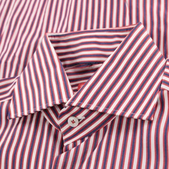 Chemise Habillée Kiton – Taille 15.5 – 100% Coton Rayé Orange Et Bleu – Neuf Avec étiquettes